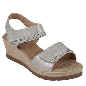 GC Shoes Womens 8.5 M Silver Jorda Strappy Wedge Heel Sandals NIB JN7